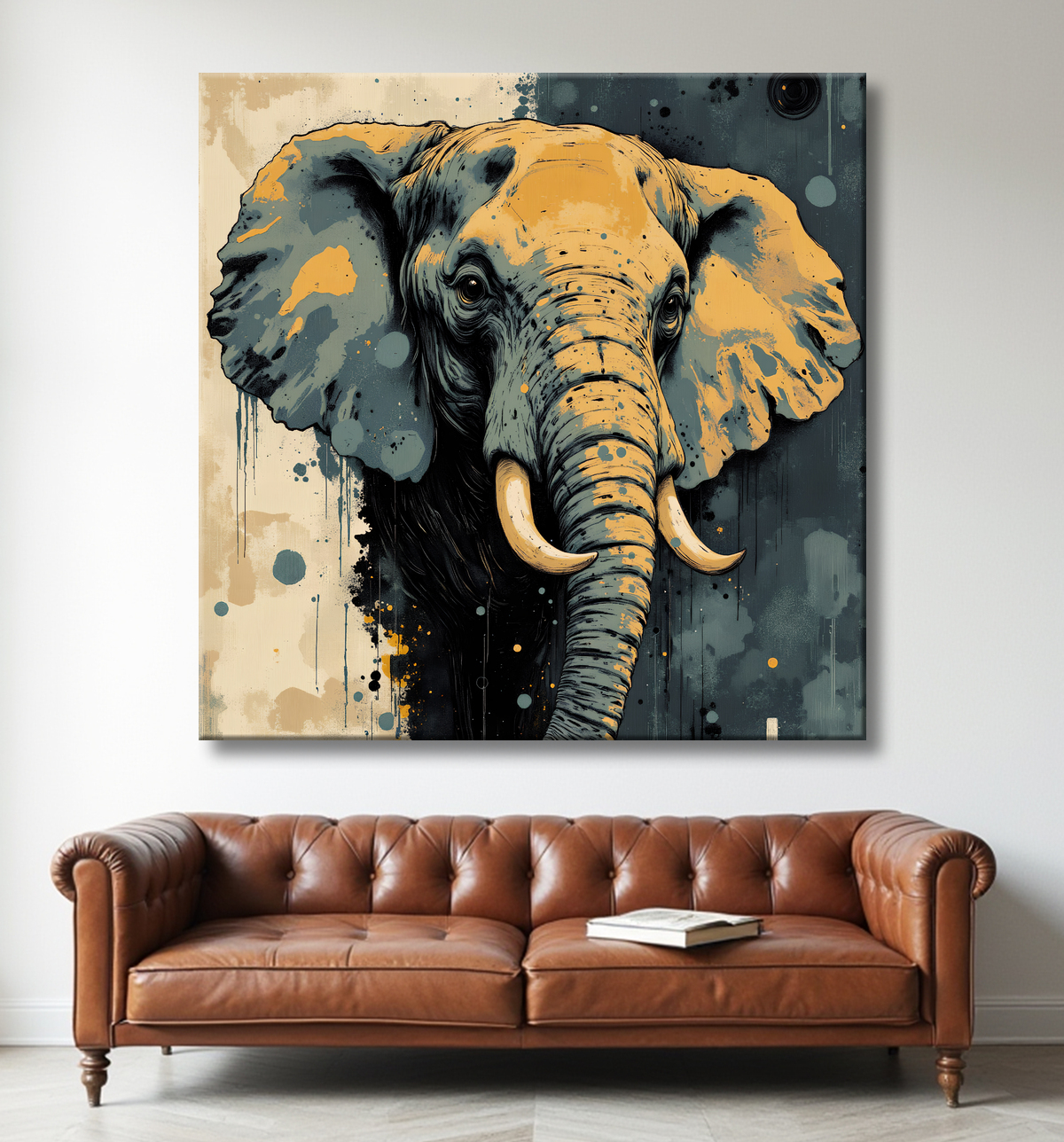 Tableau éléphant - Peinture expressive moderne avec decor