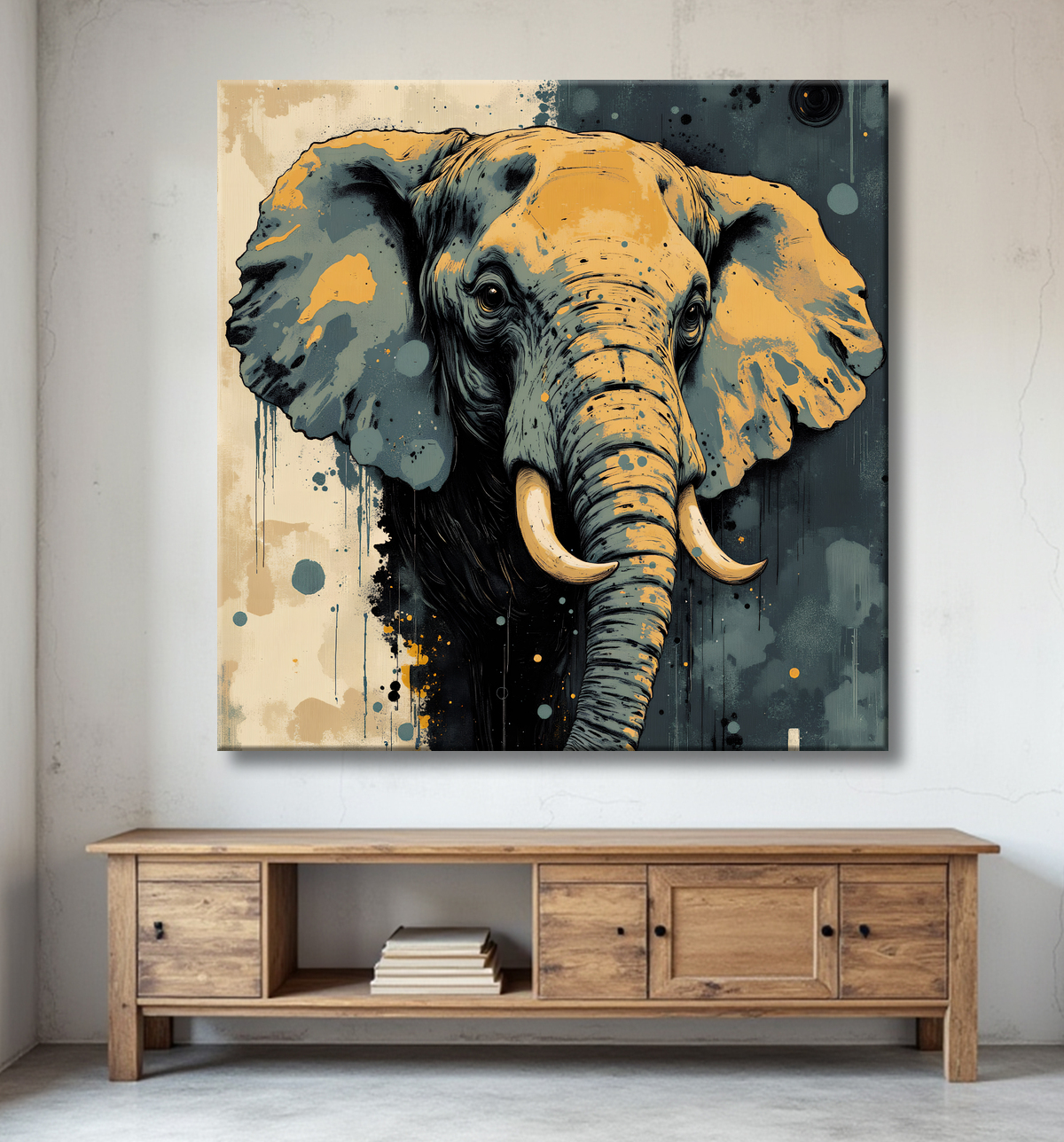 Tableau éléphant - Peinture expressive moderne avec decor