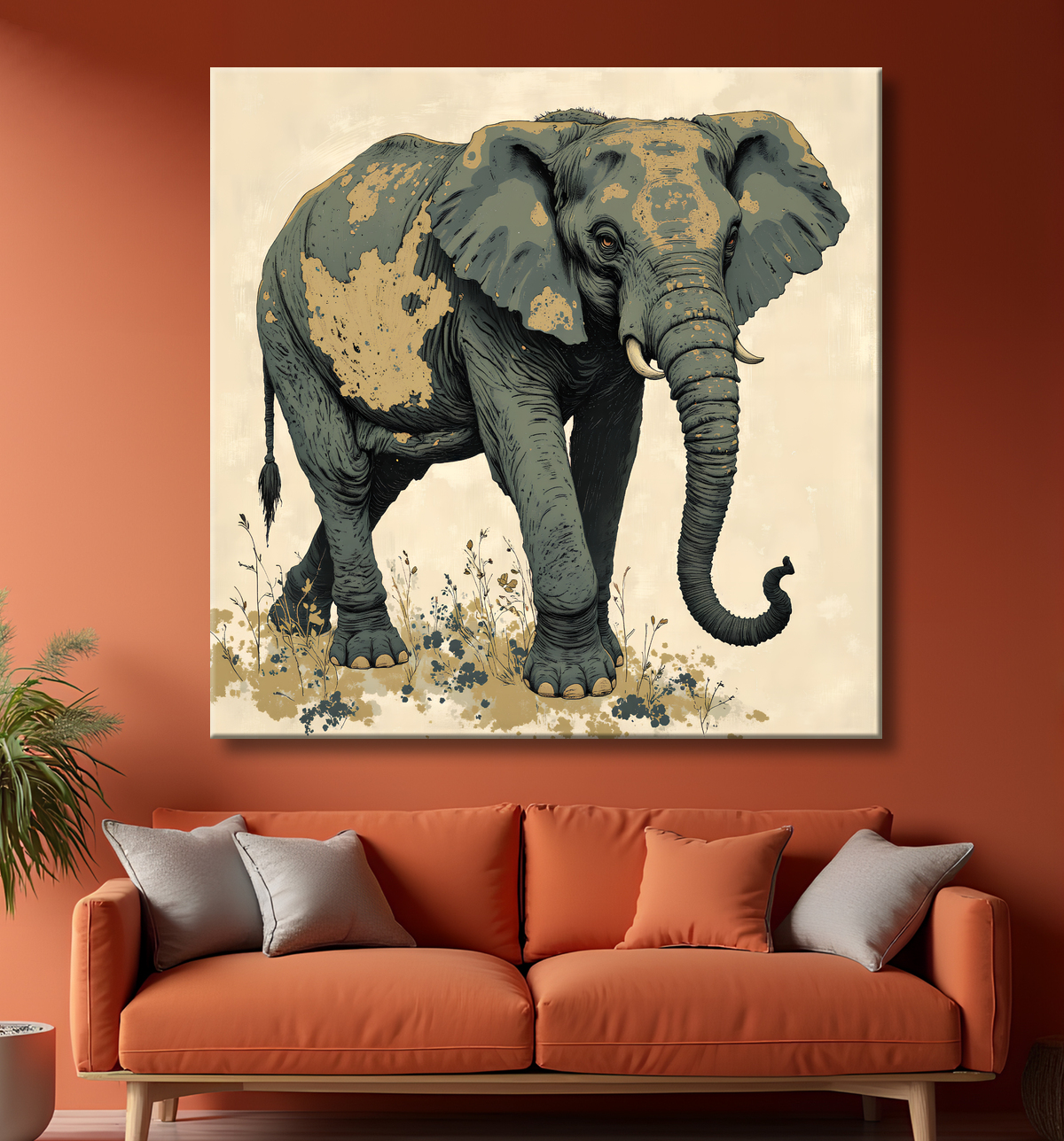 Tableau éléphant - Peinture expressive moderne avec decor