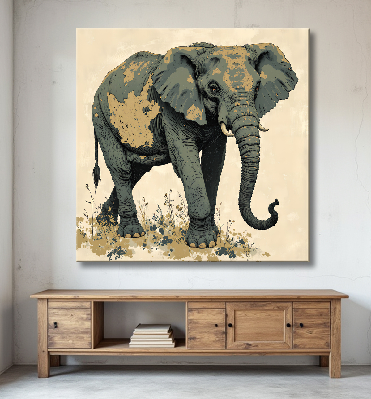 Tableau éléphant - Peinture expressive moderne avec decor