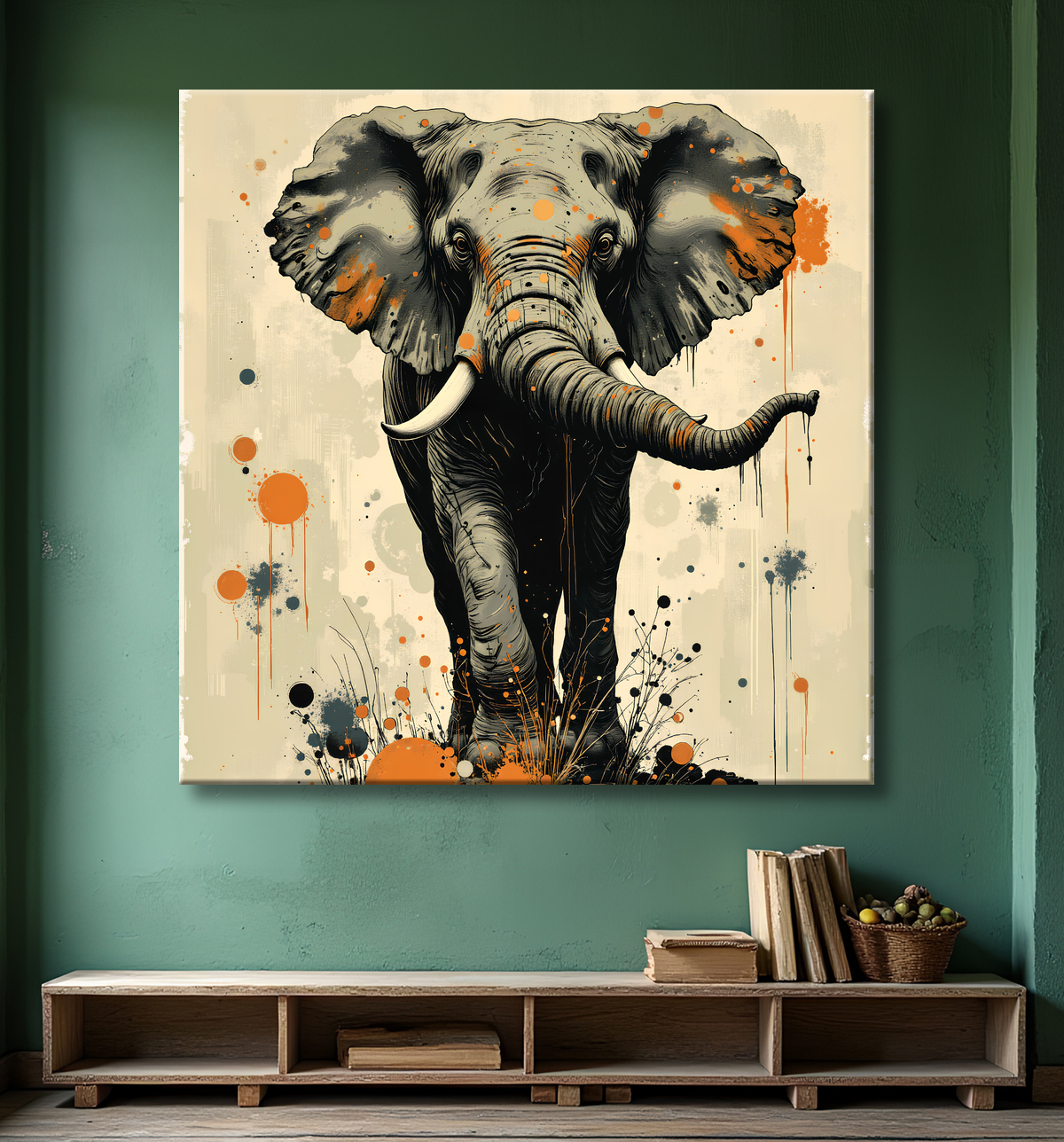 Tableau éléphant - Peinture expressive moderne avec decor