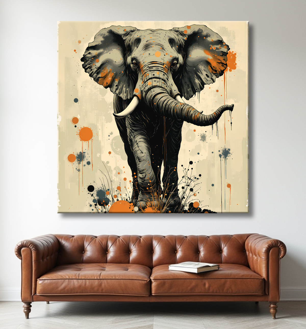 Tableau éléphant - Peinture expressive moderne avec decor