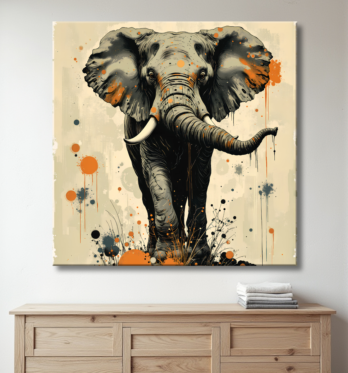 Tableau éléphant - Peinture expressive moderne avec decor