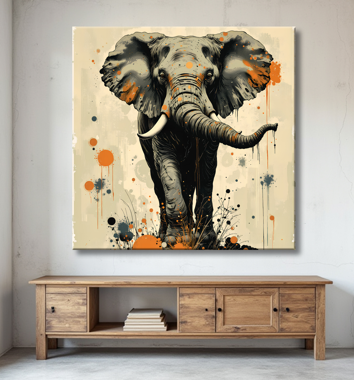 Tableau éléphant - Peinture expressive moderne avec decor