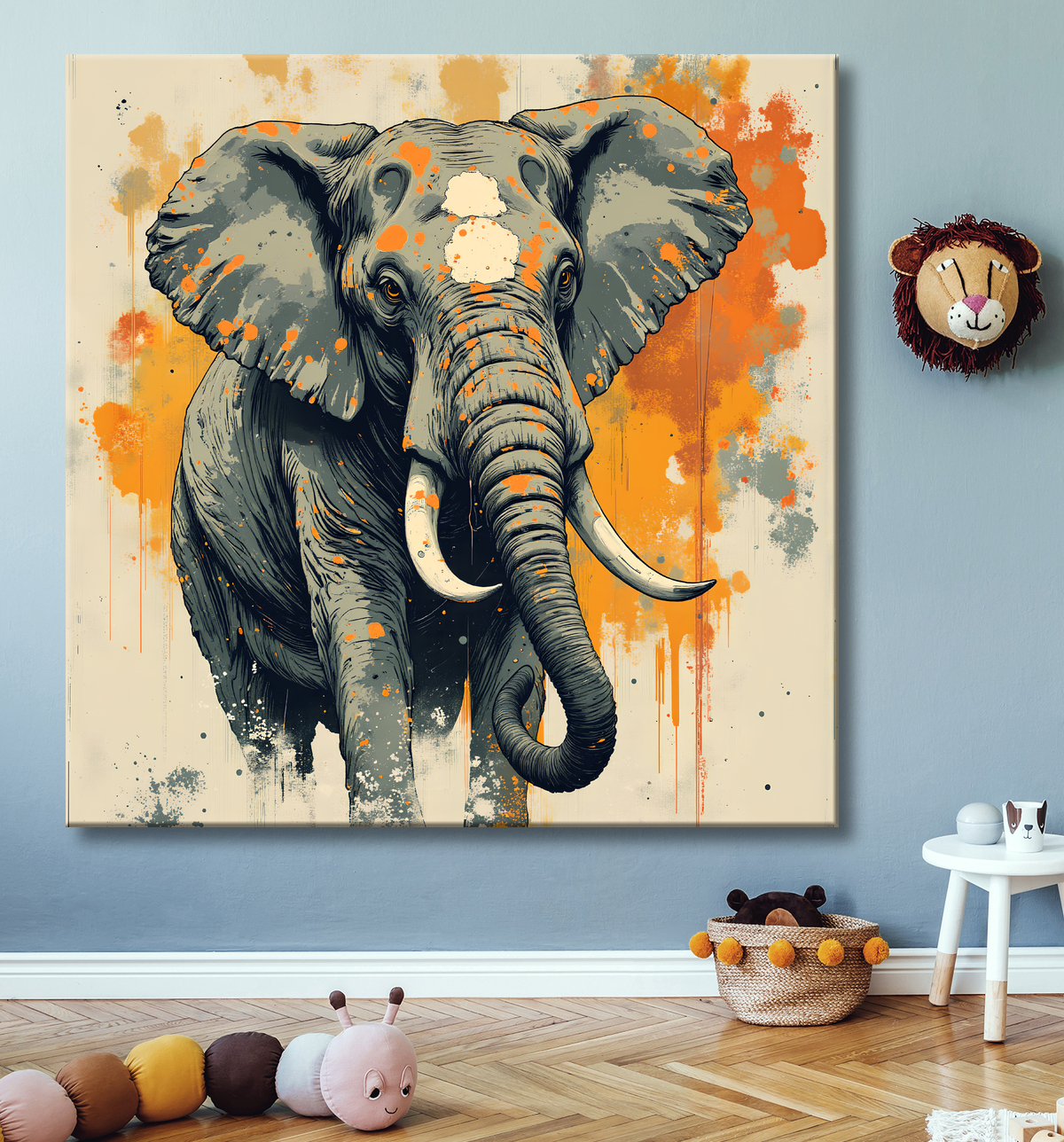 Tableau éléphant - Peinture expressive moderne avec decor