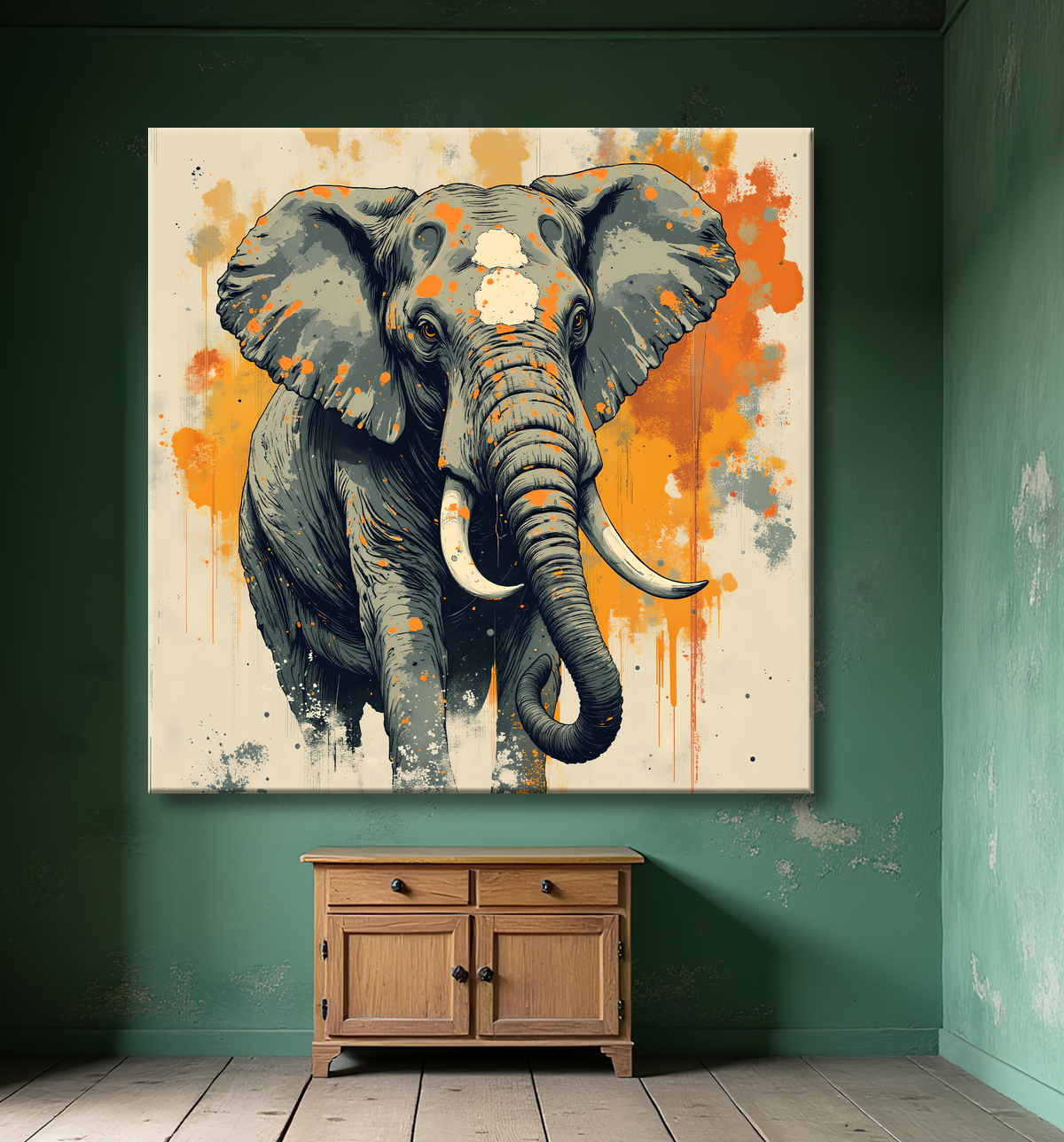 Tableau éléphant - Peinture expressive moderne avec decor