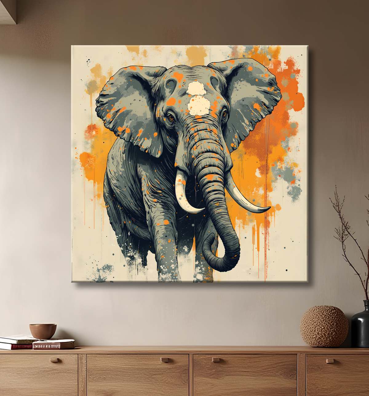 Tableau éléphant - Peinture expressive moderne avec decor