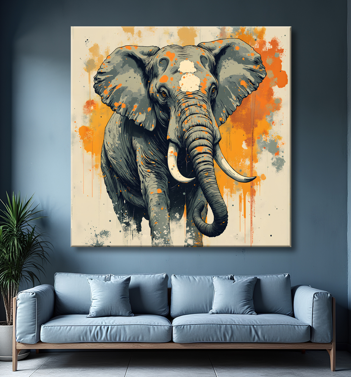 Tableau éléphant - Peinture expressive moderne avec decor