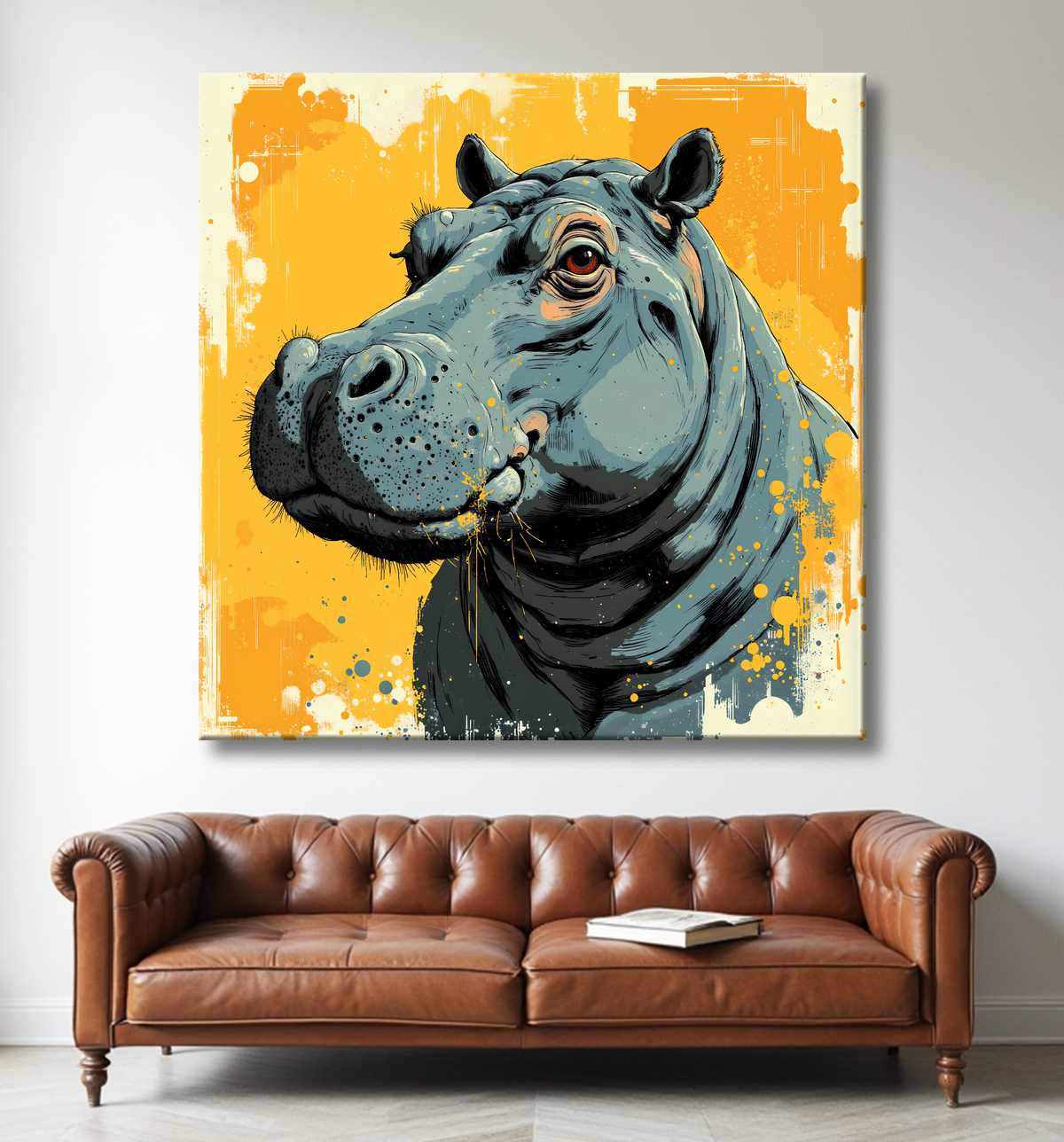 Tableau hippopotame - Peinture expressive moderne avec decor