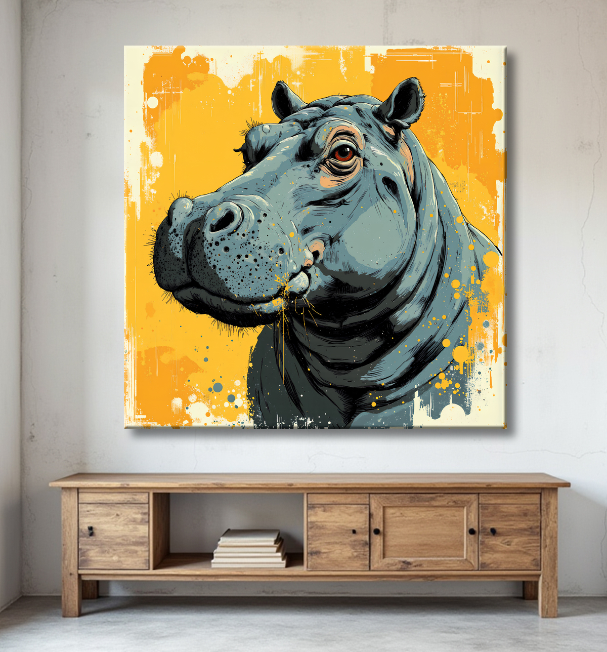 Tableau hippopotame - Peinture expressive moderne avec decor