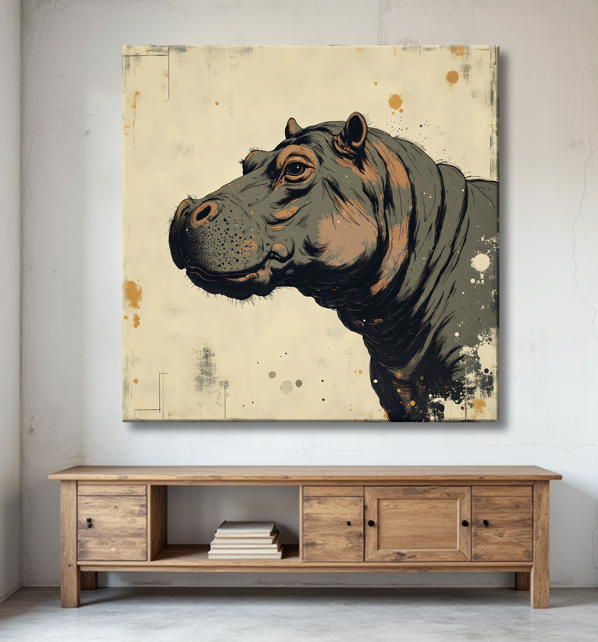 Tableau hippopotame - Peinture expressive moderne avec decor
