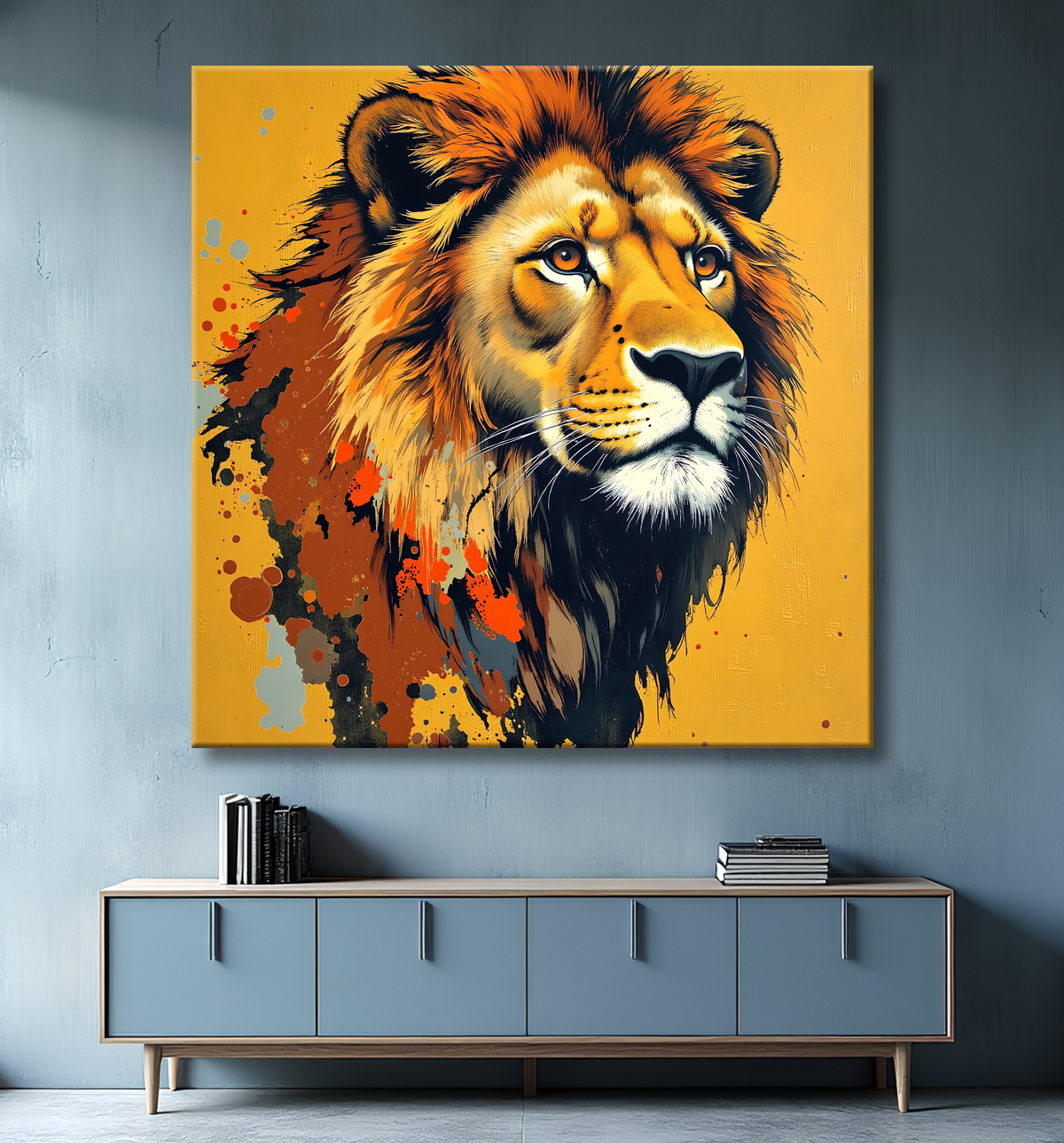 Tableau Lion Peinture Moderne et Expressionniste avec decor
