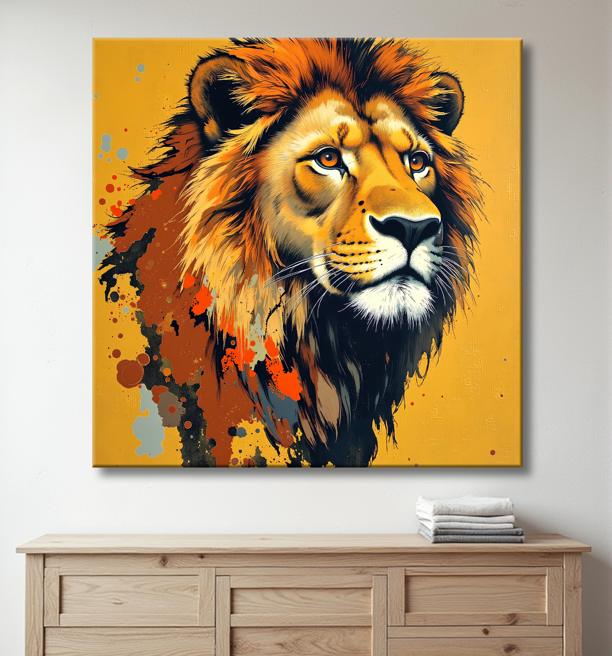 Tableau Lion Peinture Moderne et Expressionniste avec decor