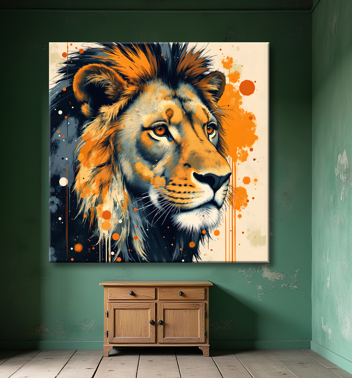 Tableau Lion Peinture Moderne et Expressionniste avec decor