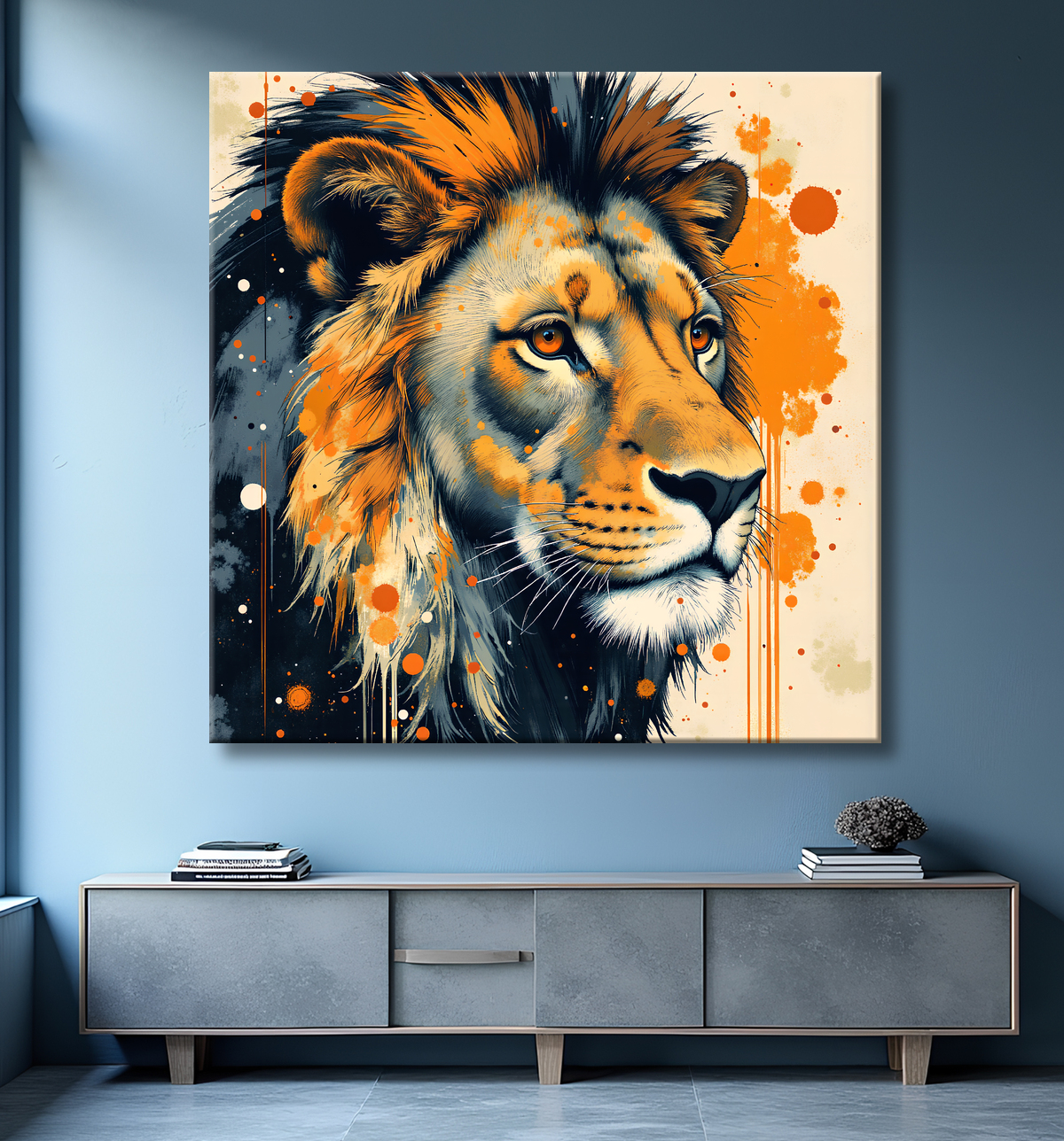 Tableau Lion Peinture Moderne et Expressionniste avec decor