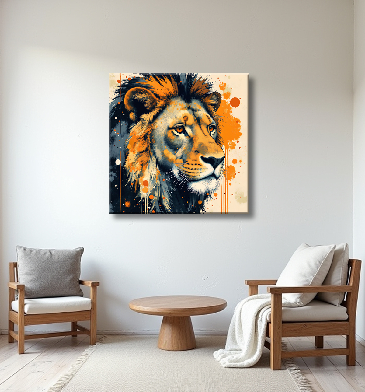 Tableau Lion Peinture Moderne et Expressionniste avec decor
