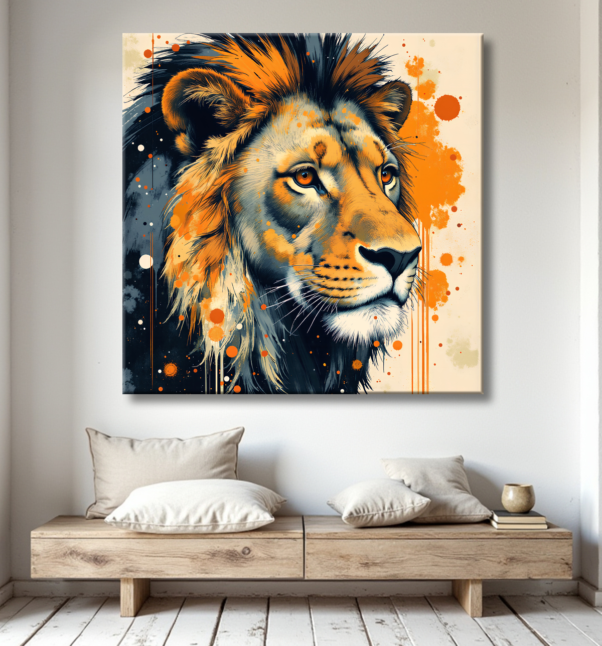 Tableau Lion Peinture Moderne et Expressionniste avec decor