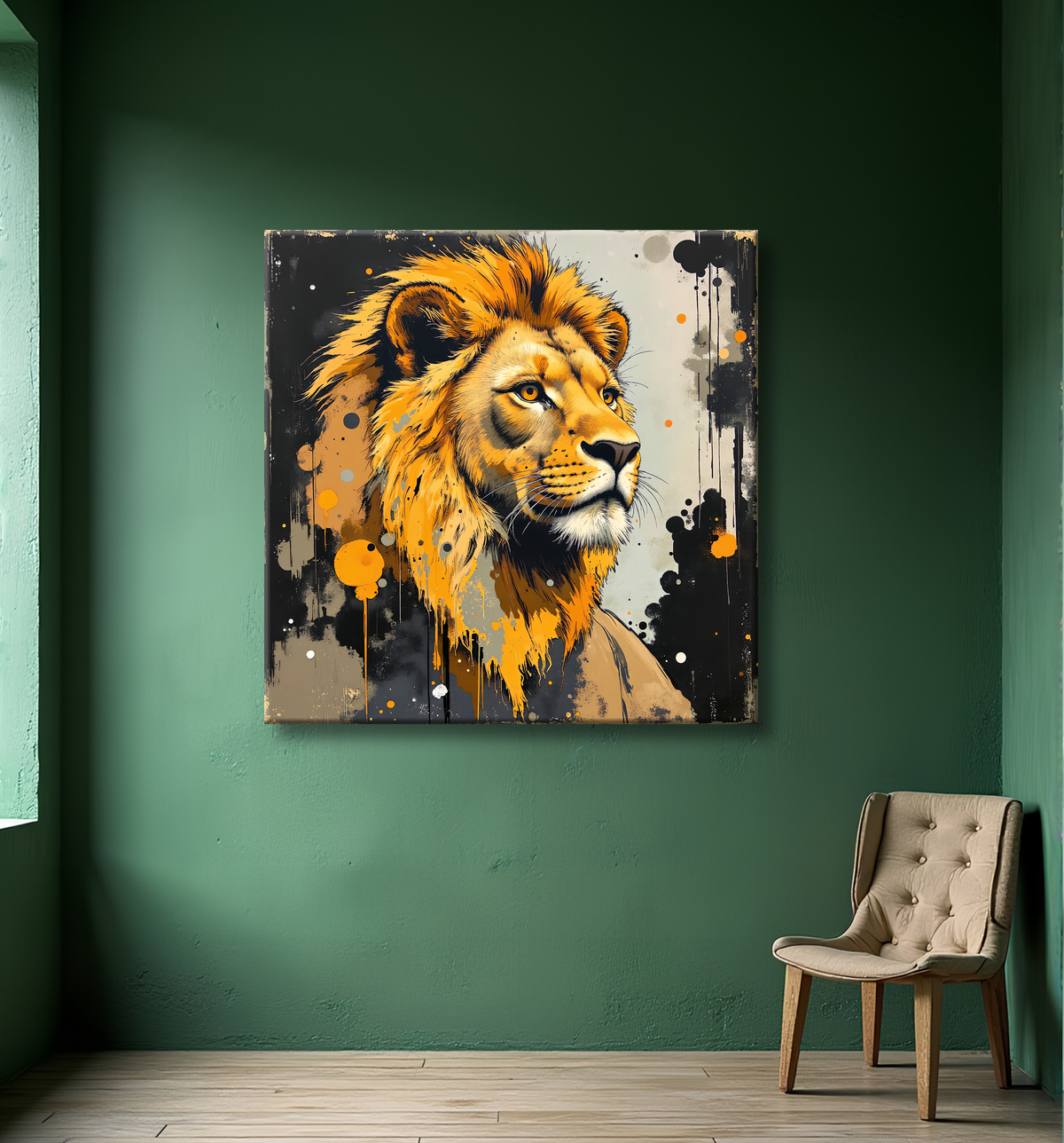 Tableau Lion Peinture Moderne et Expressionniste avec decor