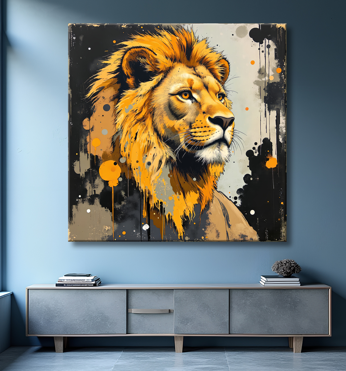 Tableau Lion Peinture Moderne et Expressionniste avec decor