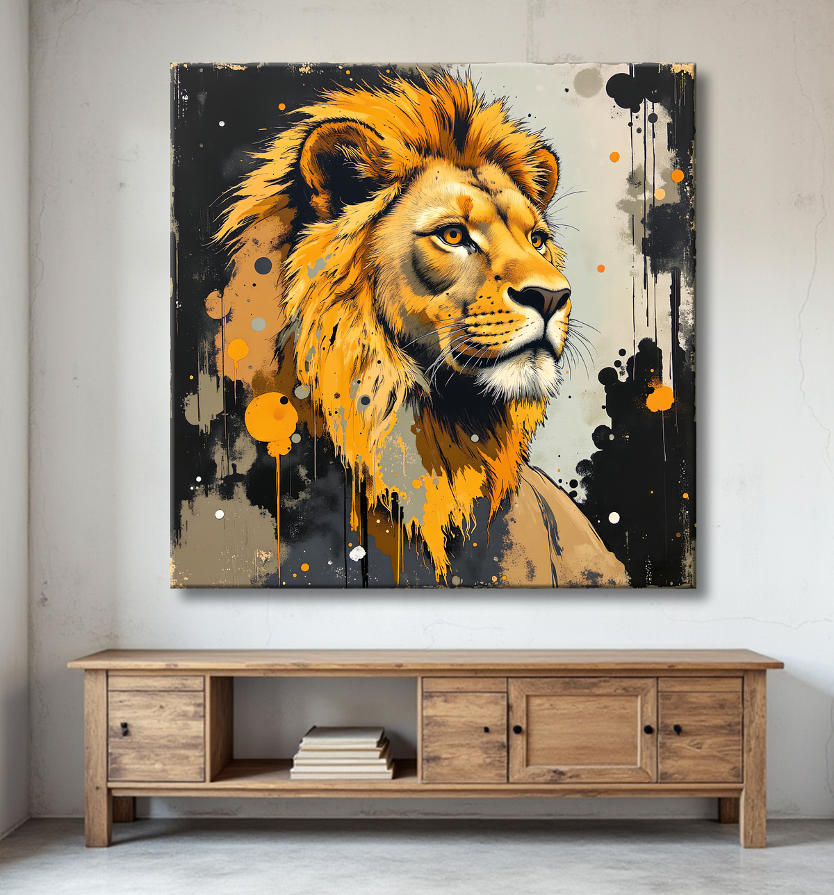 Tableau Lion Peinture Moderne et Expressionniste avec decor