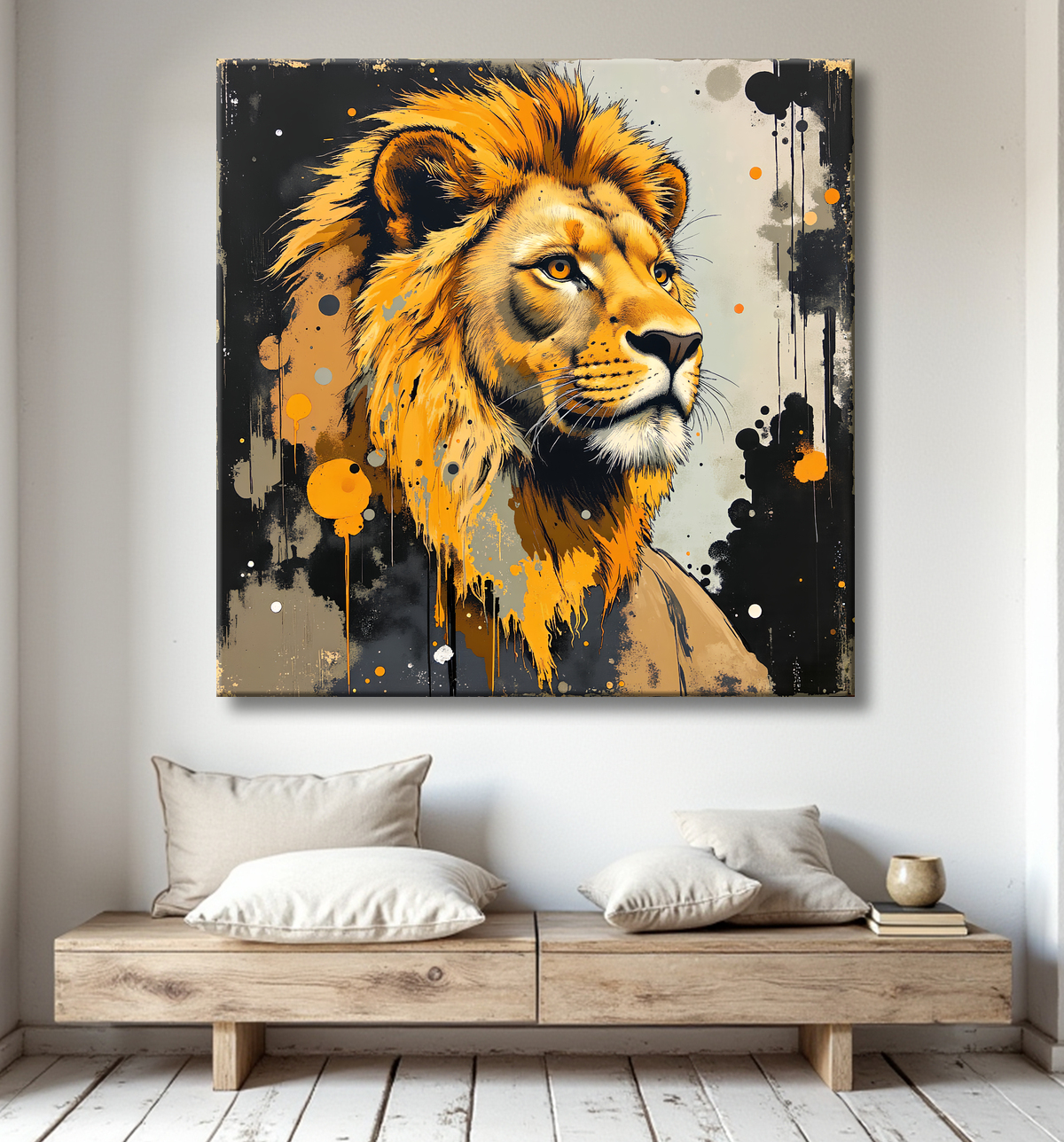 Tableau Lion Peinture Moderne et Expressionniste avec decor