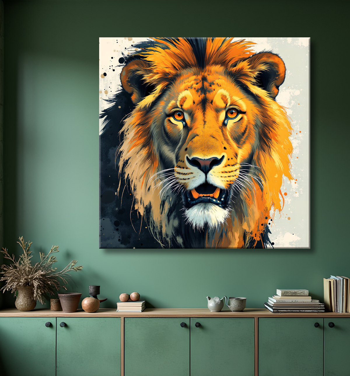 Tableau Lion Peinture Moderne et Expressionniste avec decor