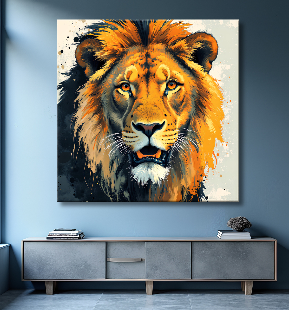 Tableau Lion Peinture Moderne et Expressionniste avec decor