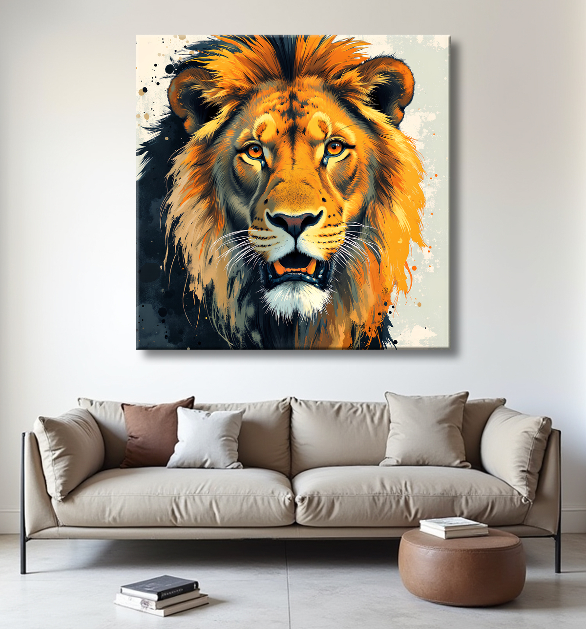Tableau Lion Peinture Moderne et Expressionniste avec decor