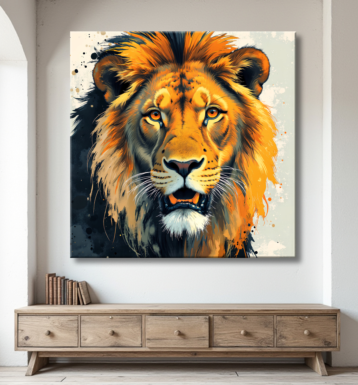 Tableau Lion Peinture Moderne et Expressionniste avec decor