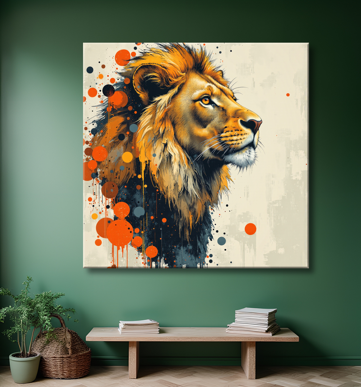 Tableau Lion Peinture Moderne et Expressionniste avec decor