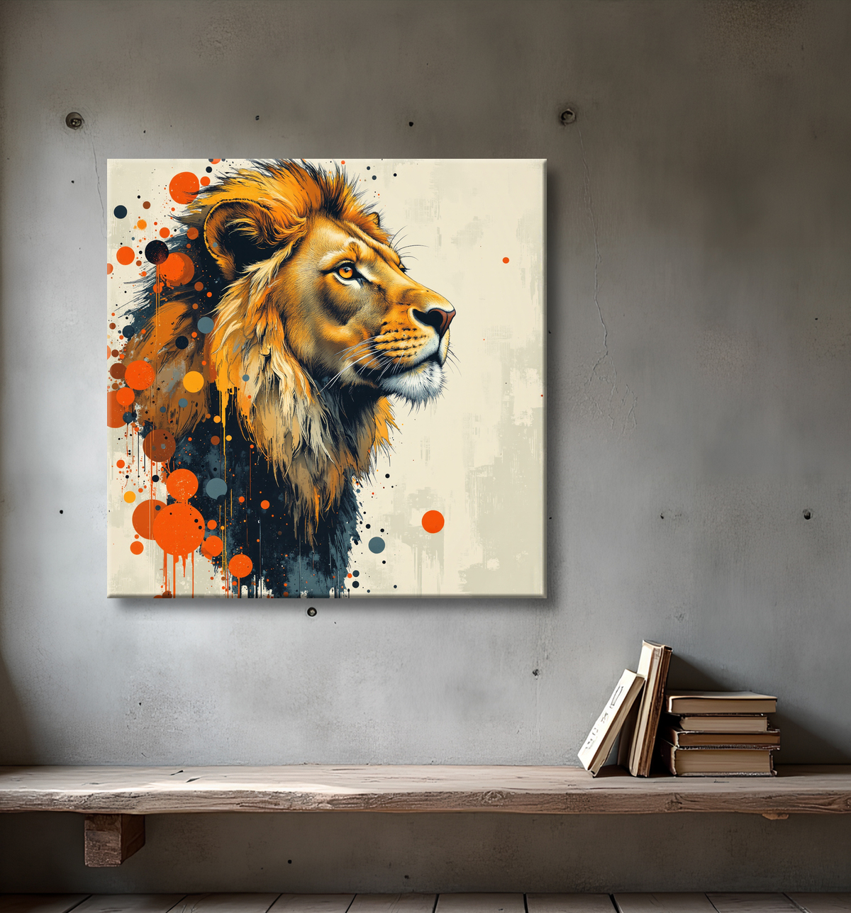 Tableau Lion Peinture Moderne et Expressionniste avec decor