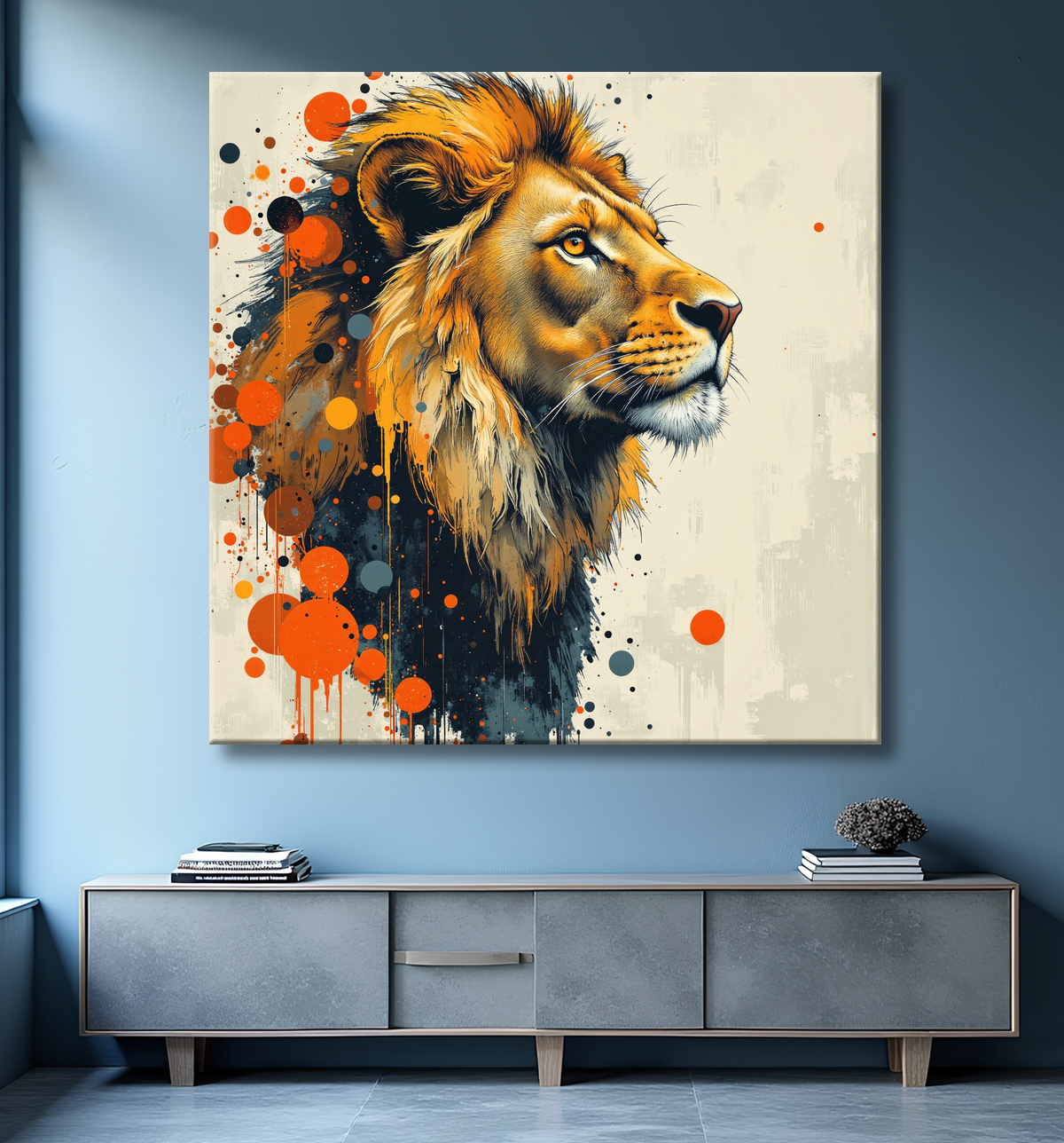 Tableau Lion Peinture Moderne et Expressionniste avec decor