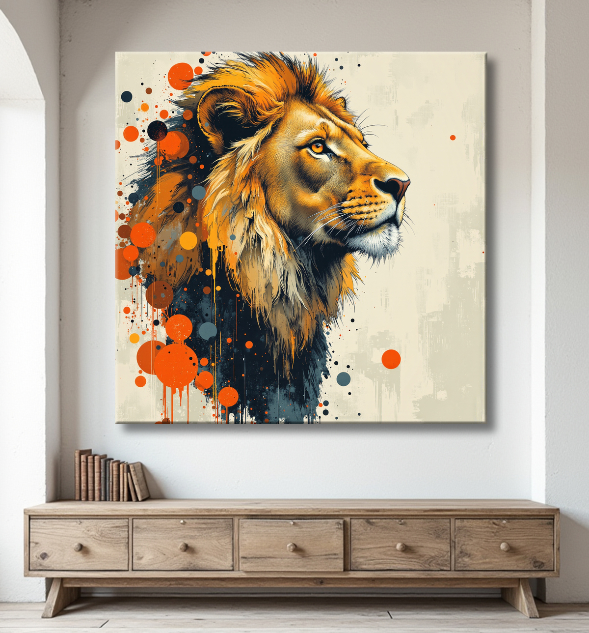 Tableau Lion Peinture Moderne et Expressionniste avec decor