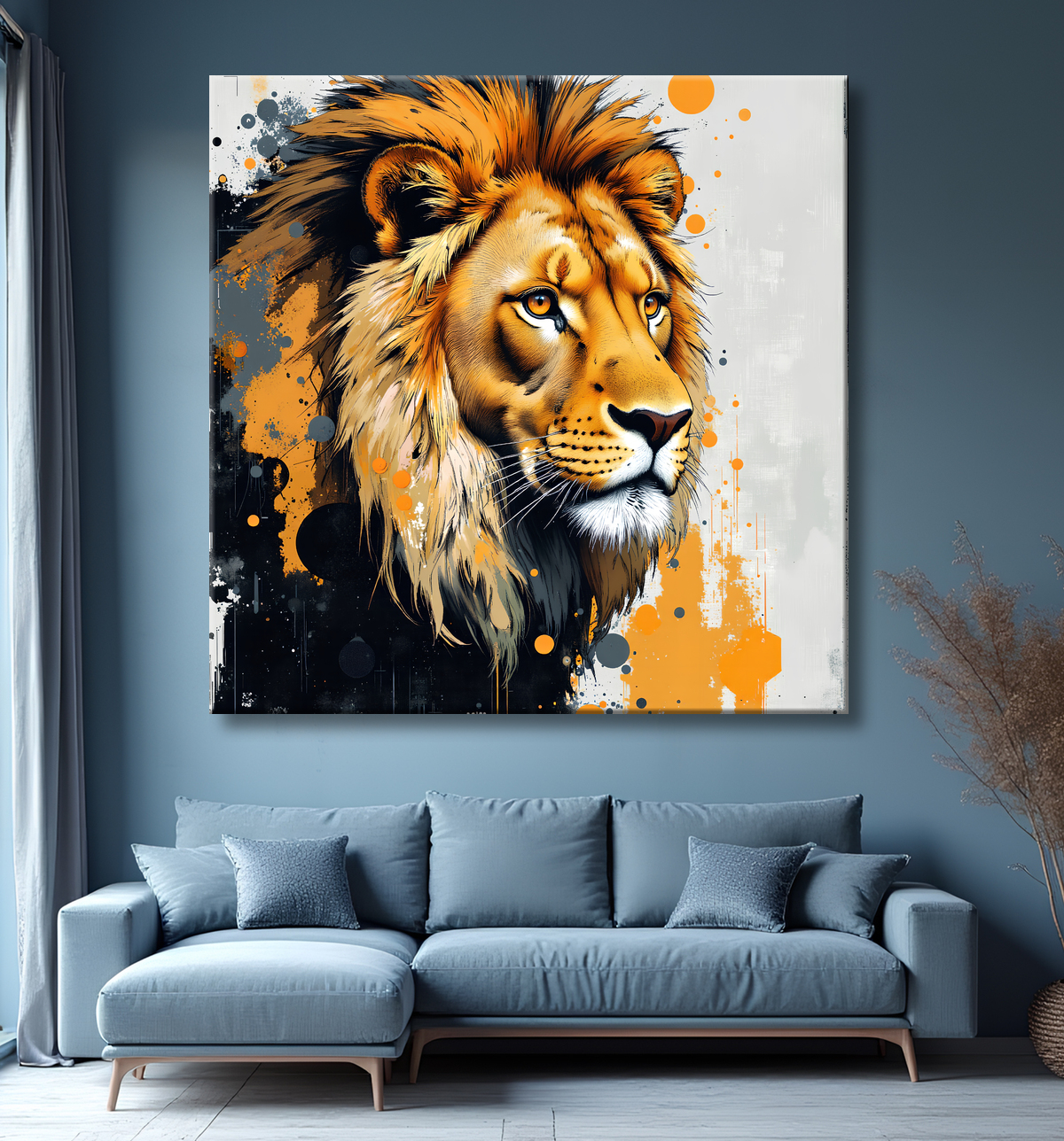 Tableau Lion Peinture Moderne et Expressionniste avec decor