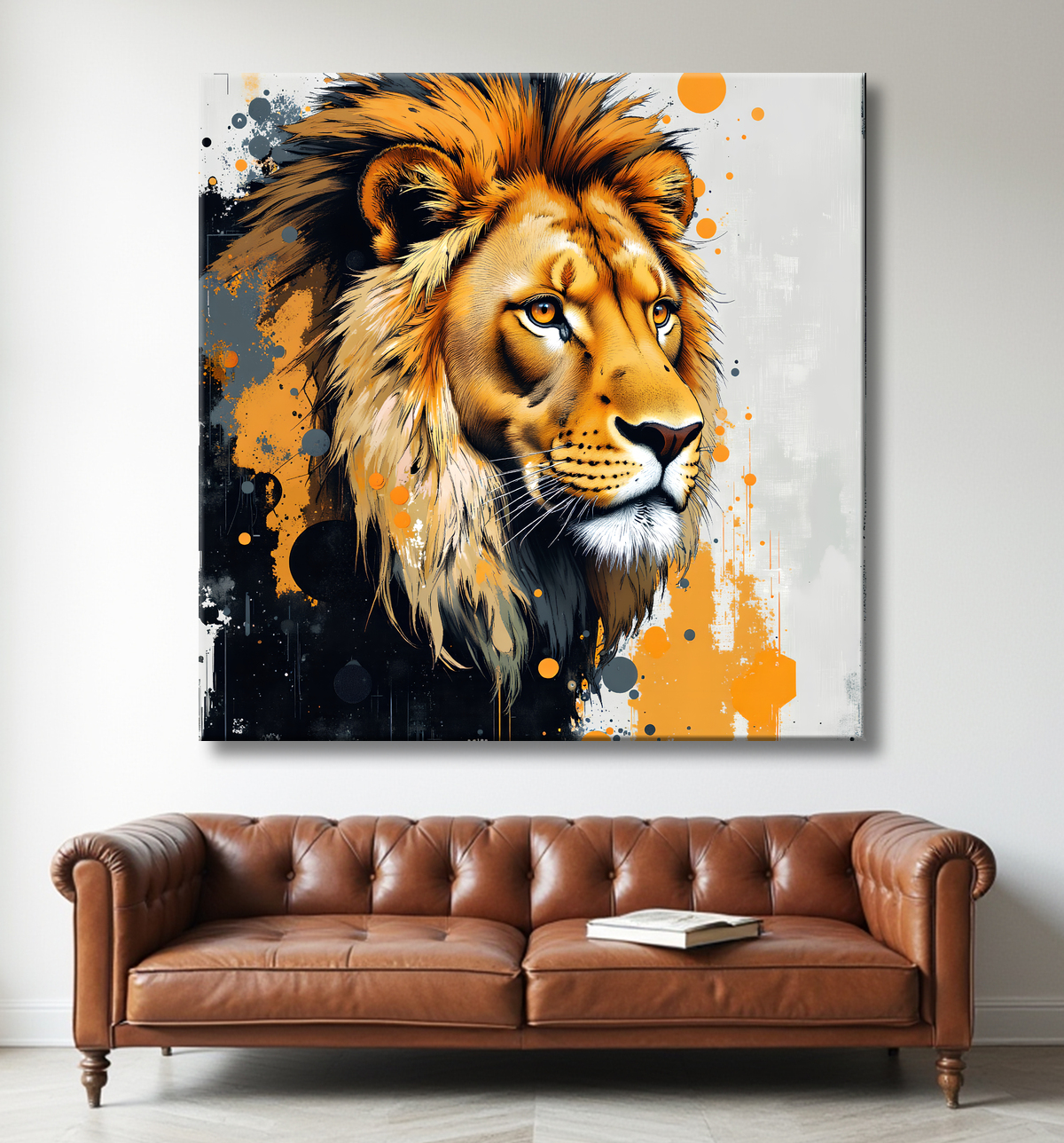 Tableau Lion Peinture Moderne et Expressionniste avec decor