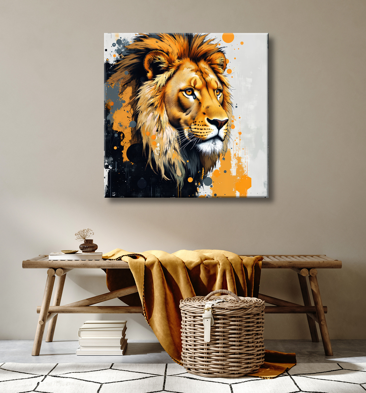 Tableau Lion Peinture Moderne et Expressionniste avec decor