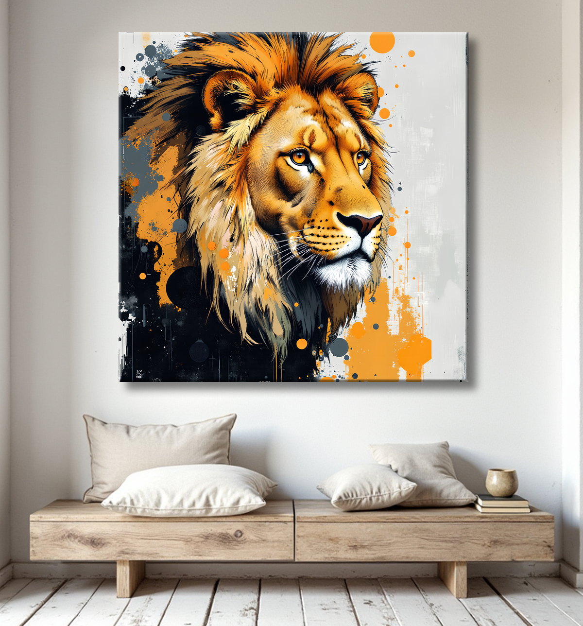 Tableau Lion Peinture Moderne et Expressionniste avec decor