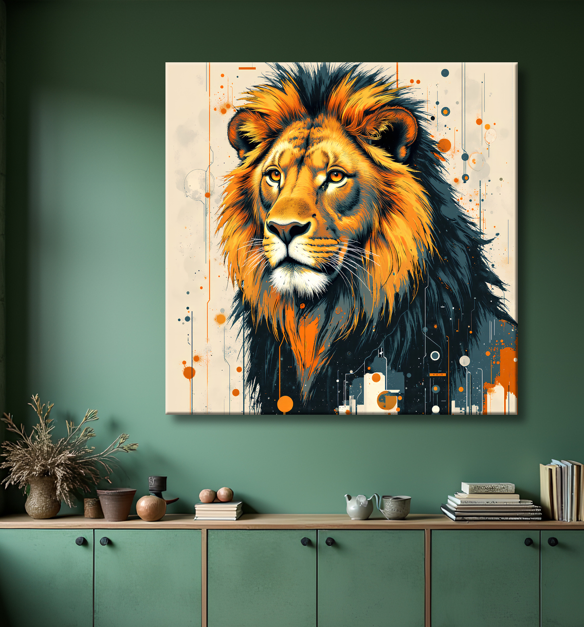 Tableau Lion Peinture Moderne et Expressionniste avec decor