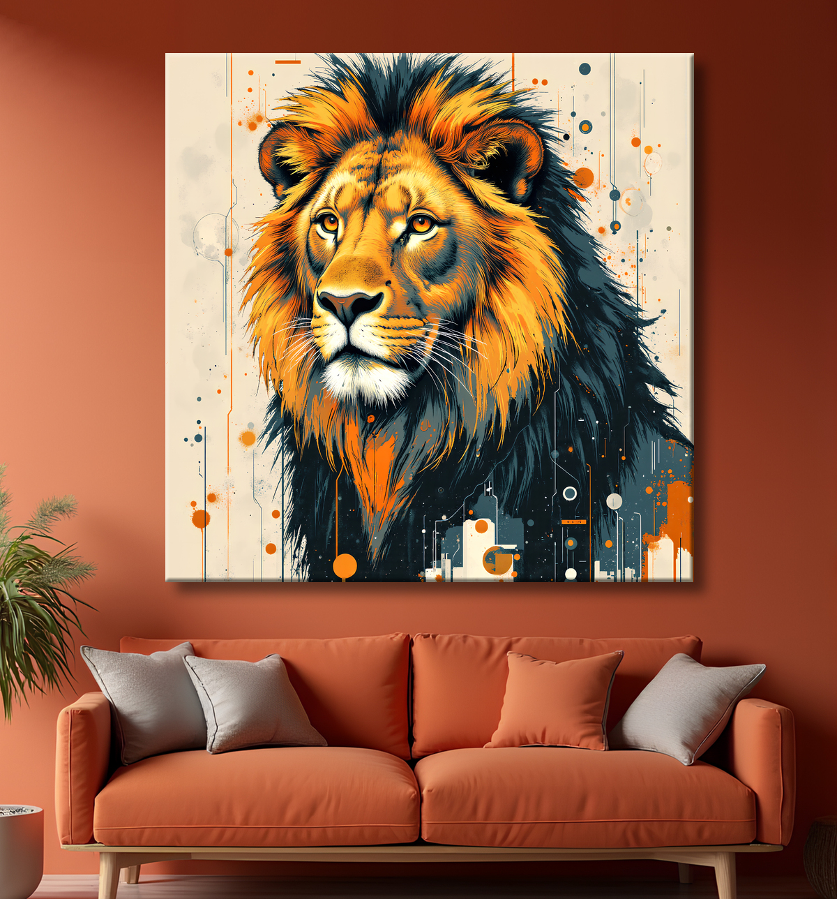 Tableau Lion Peinture Moderne et Expressionniste avec decor