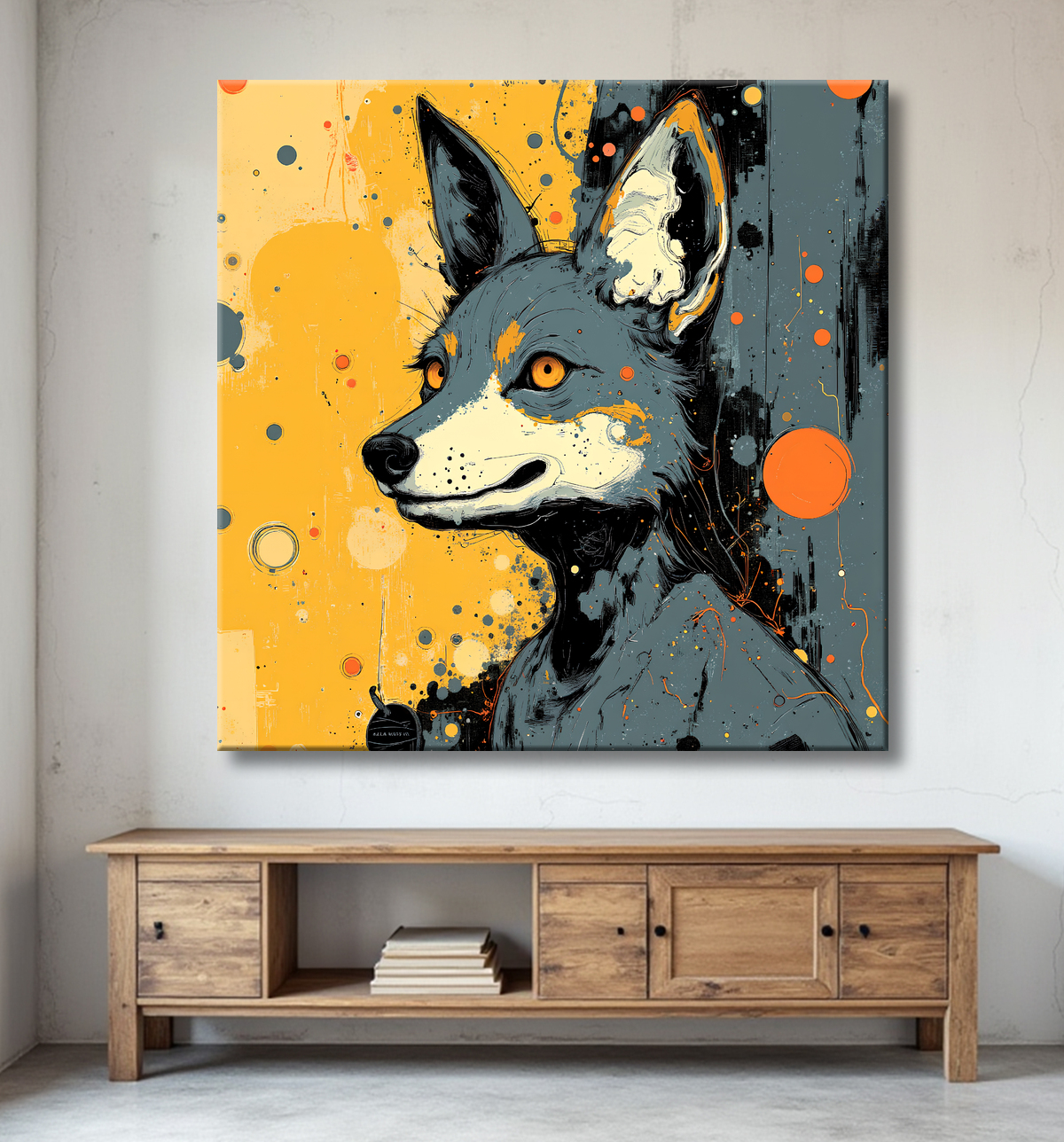Tableau loup | Peinture moderne expressive loup avec decor