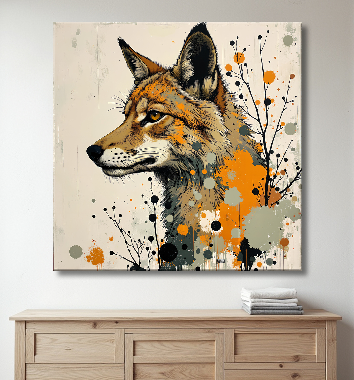 Tableau loup | Peinture moderne expressive loup avec decor