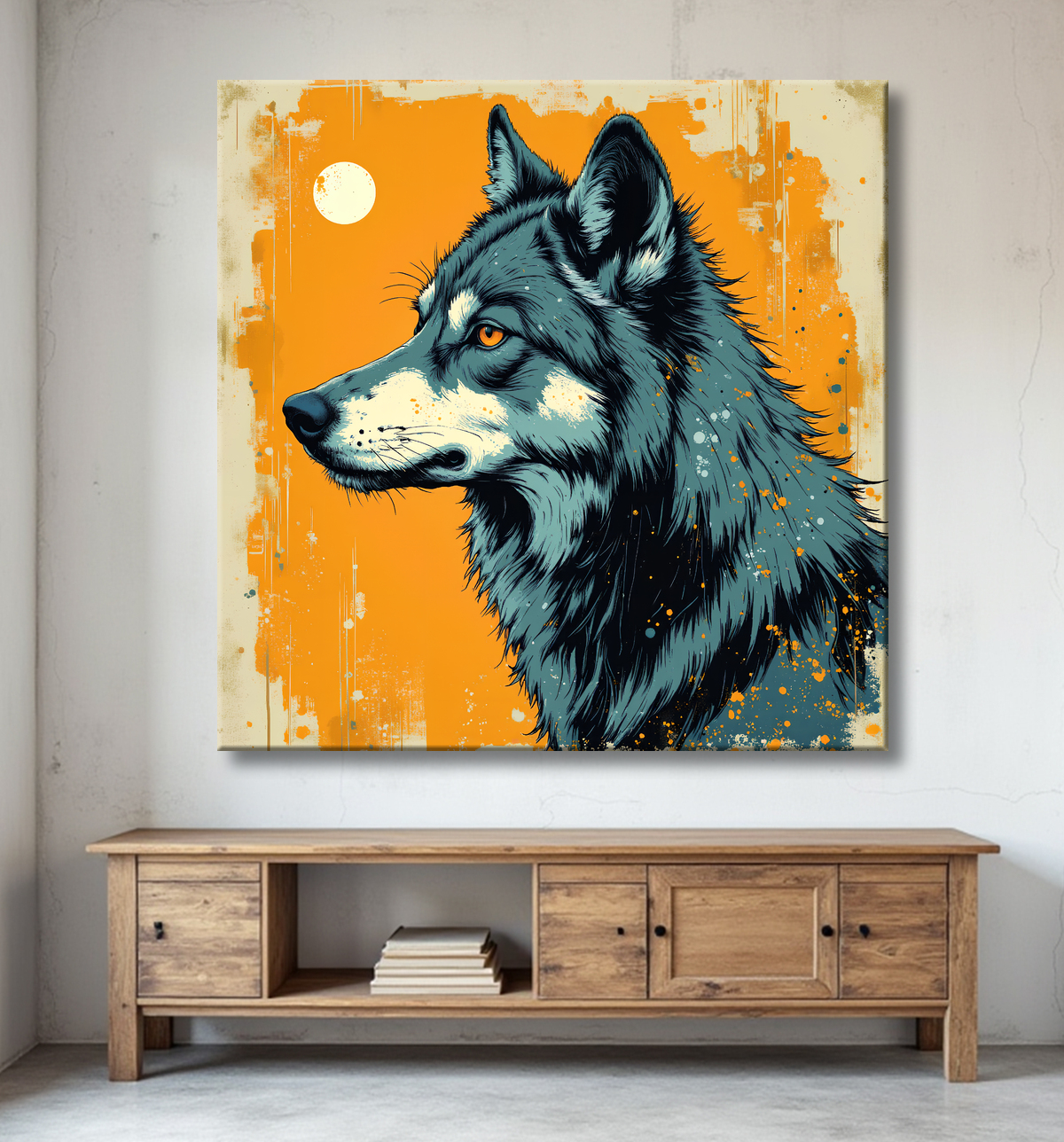 Tableau loup | Peinture moderne expressive loup avec decor