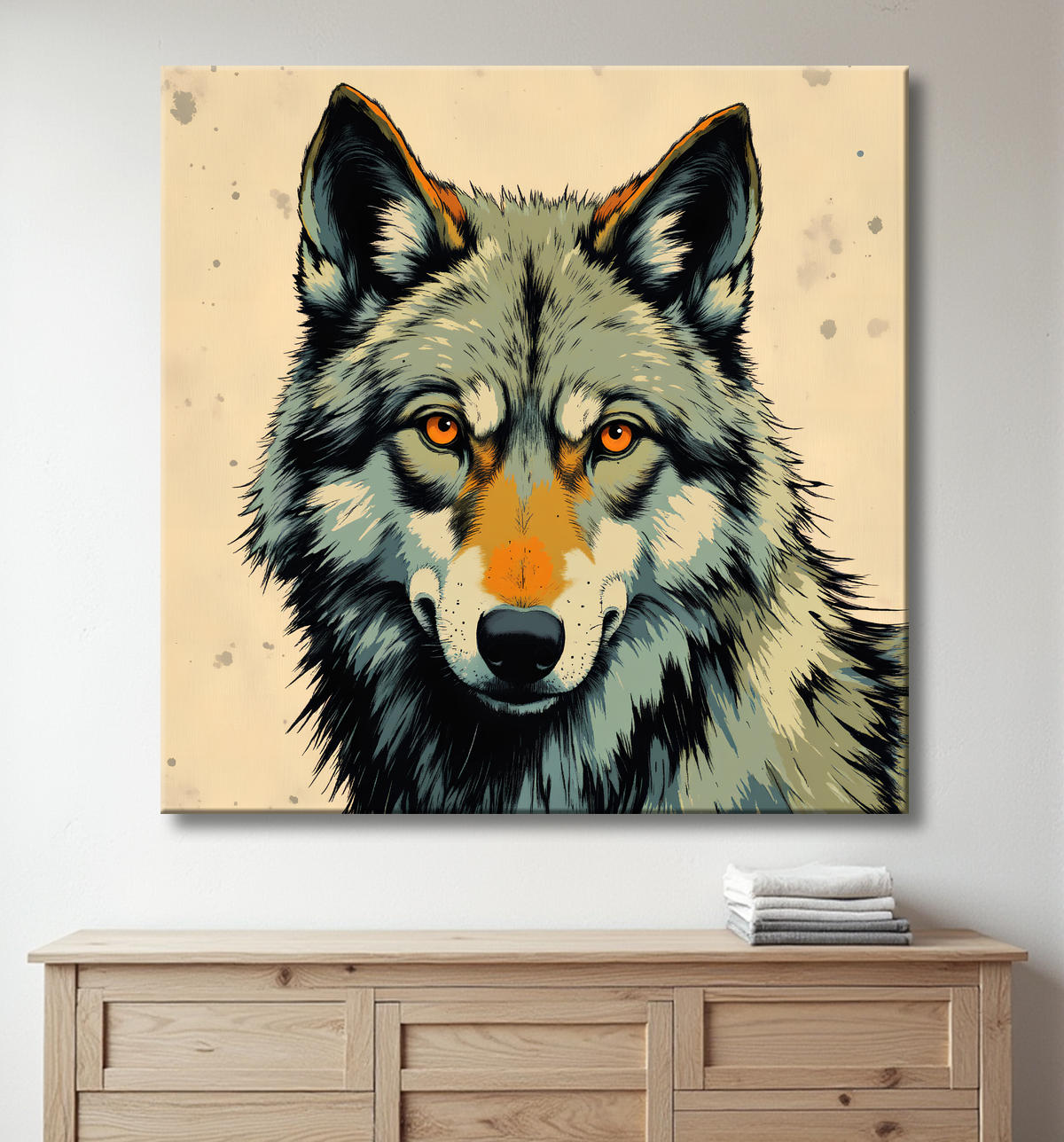 Tableau loup | Peinture moderne expressive loup avec decor