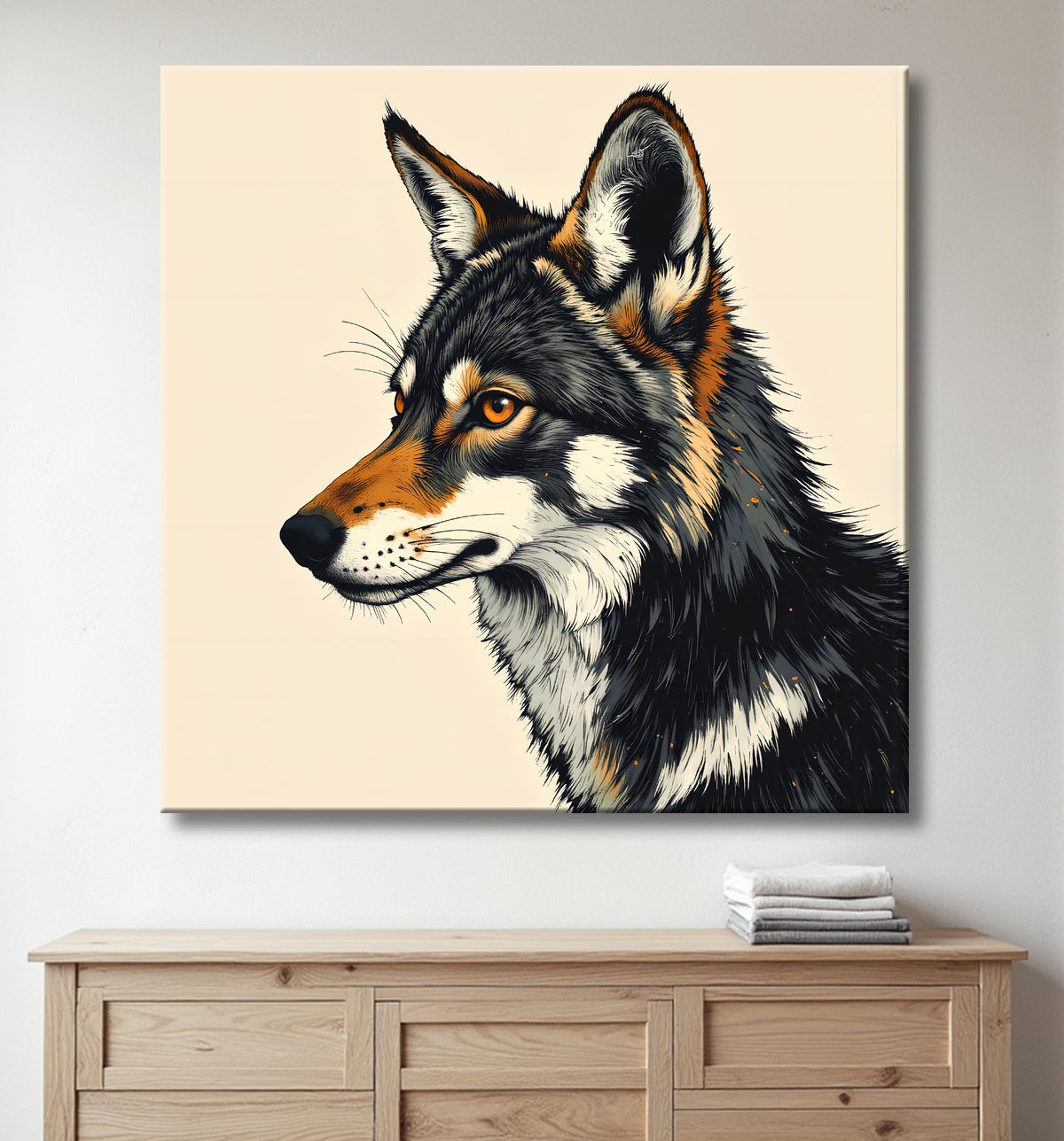 Tableau loup | Peinture moderne expressive loup avec decor