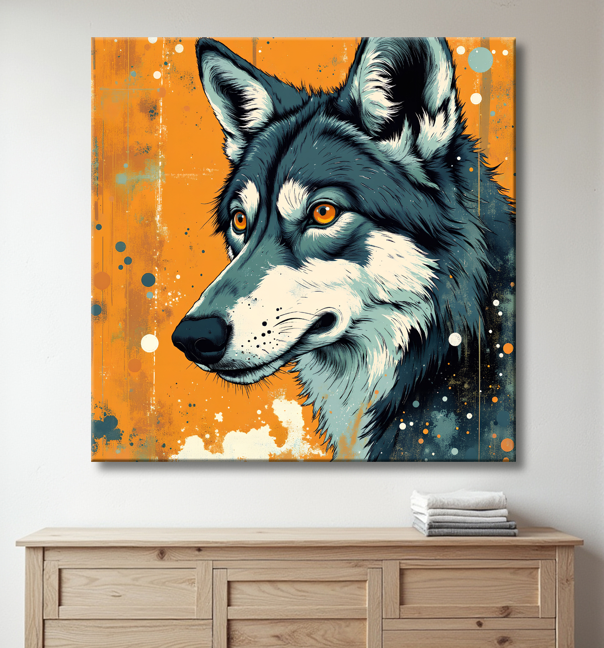 Tableau loup | Peinture moderne expressive loup avec decor