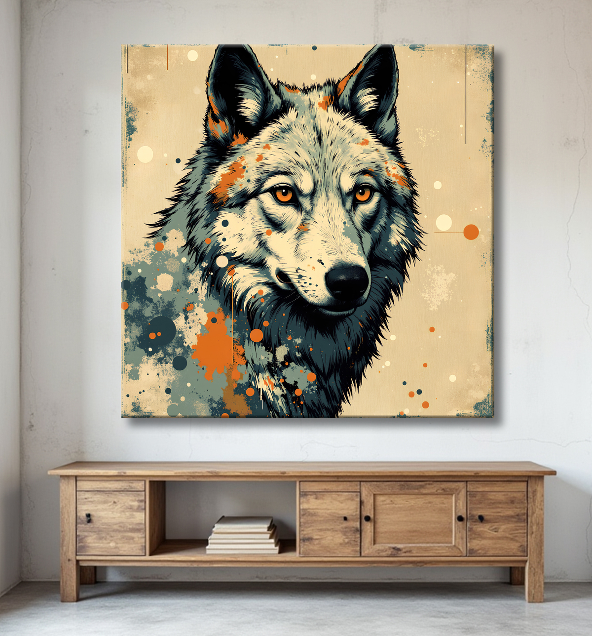 Tableau loup | Peinture moderne expressive loup avec decor