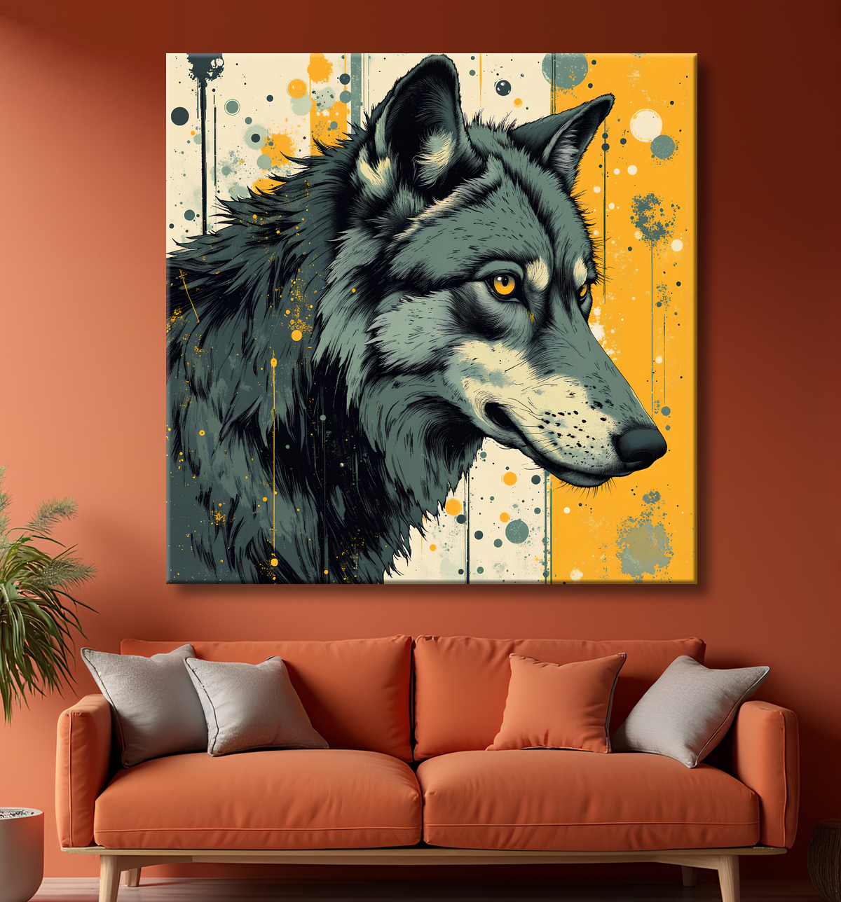 Tableau loup | Peinture moderne expressive loup avec decor