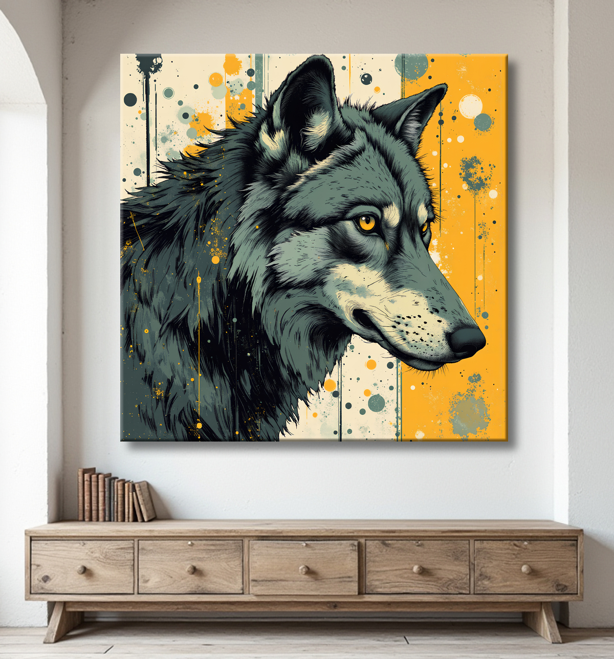 Tableau loup | Peinture moderne expressive loup avec decor