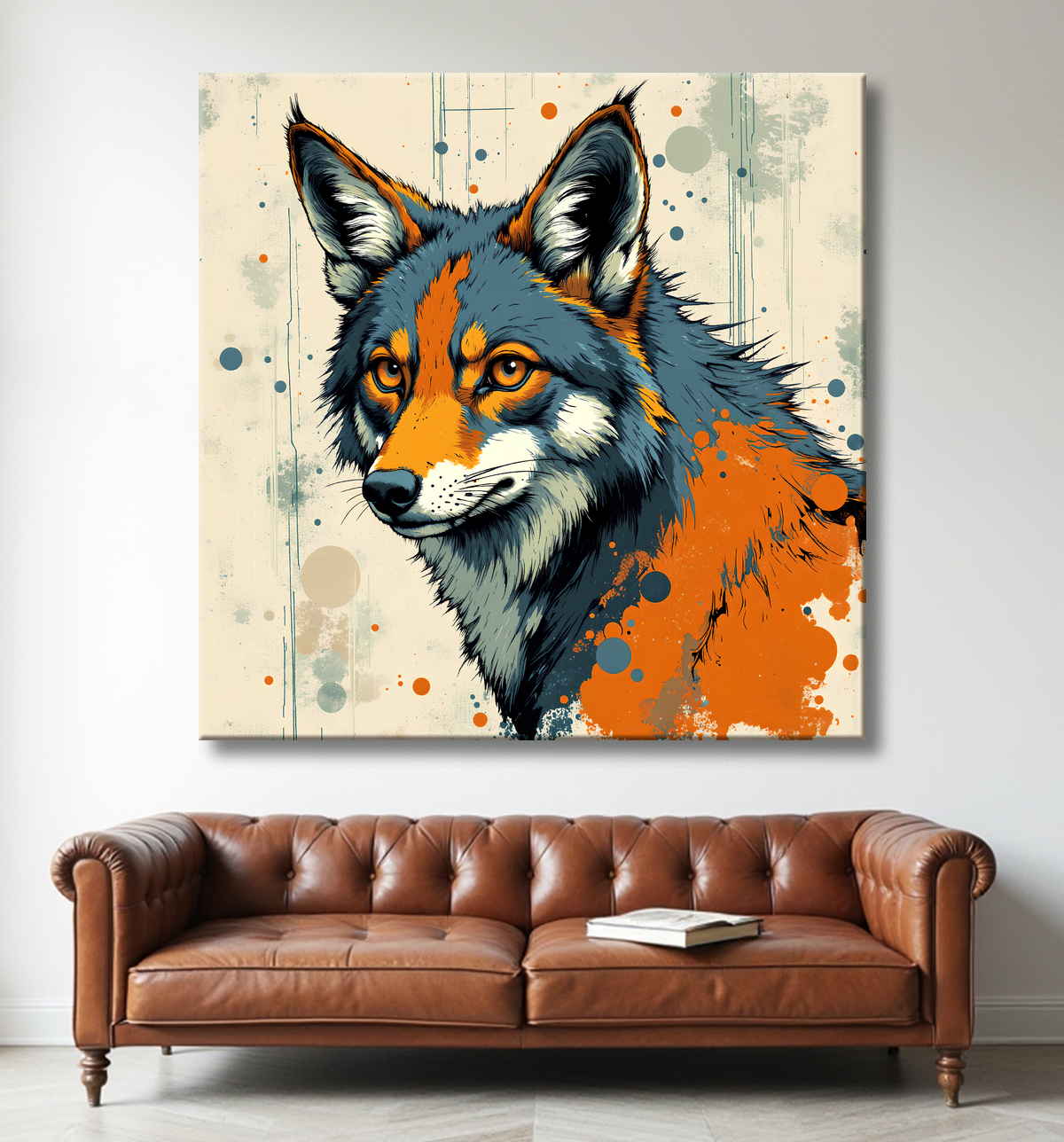 Tableau loup | Peinture moderne expressive loup avec decor