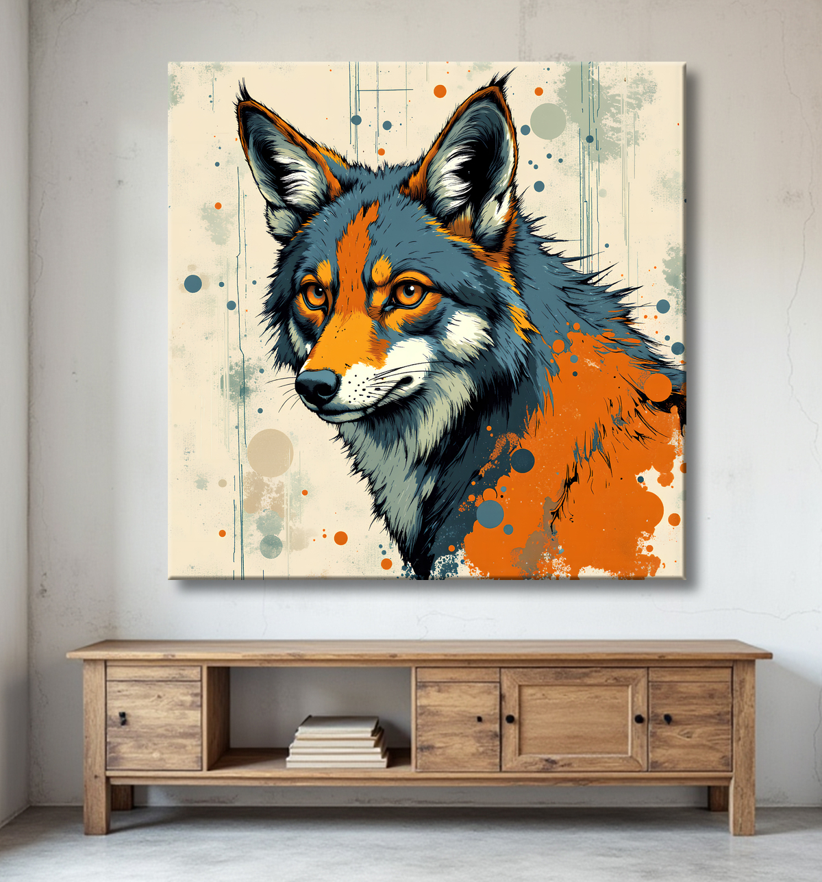 Tableau loup | Peinture moderne expressive loup avec decor